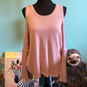 Women’s American Eagle Large Bell Sleeve Cold Shoulder Sweater Pink EUC